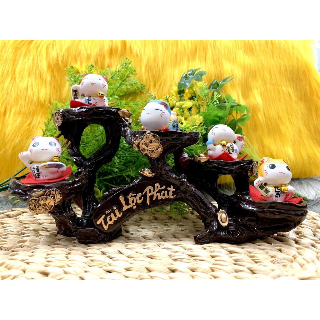 Tượng Mèo Sứ Nằm Thần Tài Maneki Neko và đế Tài Lộc Phát