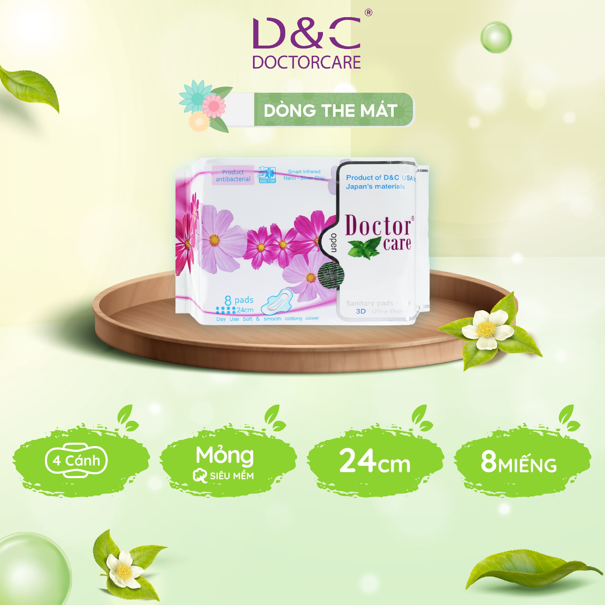 Băng vệ sinh thảo dược Doctor Care ban ngày 24cm the mát tự tin cả ngày dài