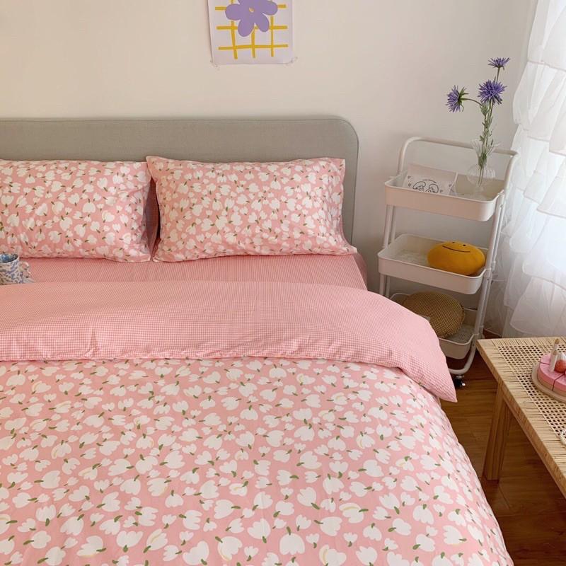 Bộ Chăn Ga Gối Cotton Living 100%cotton Hàng Nhập Khẩu Cao Cấp 4 Món Hoa vintage
