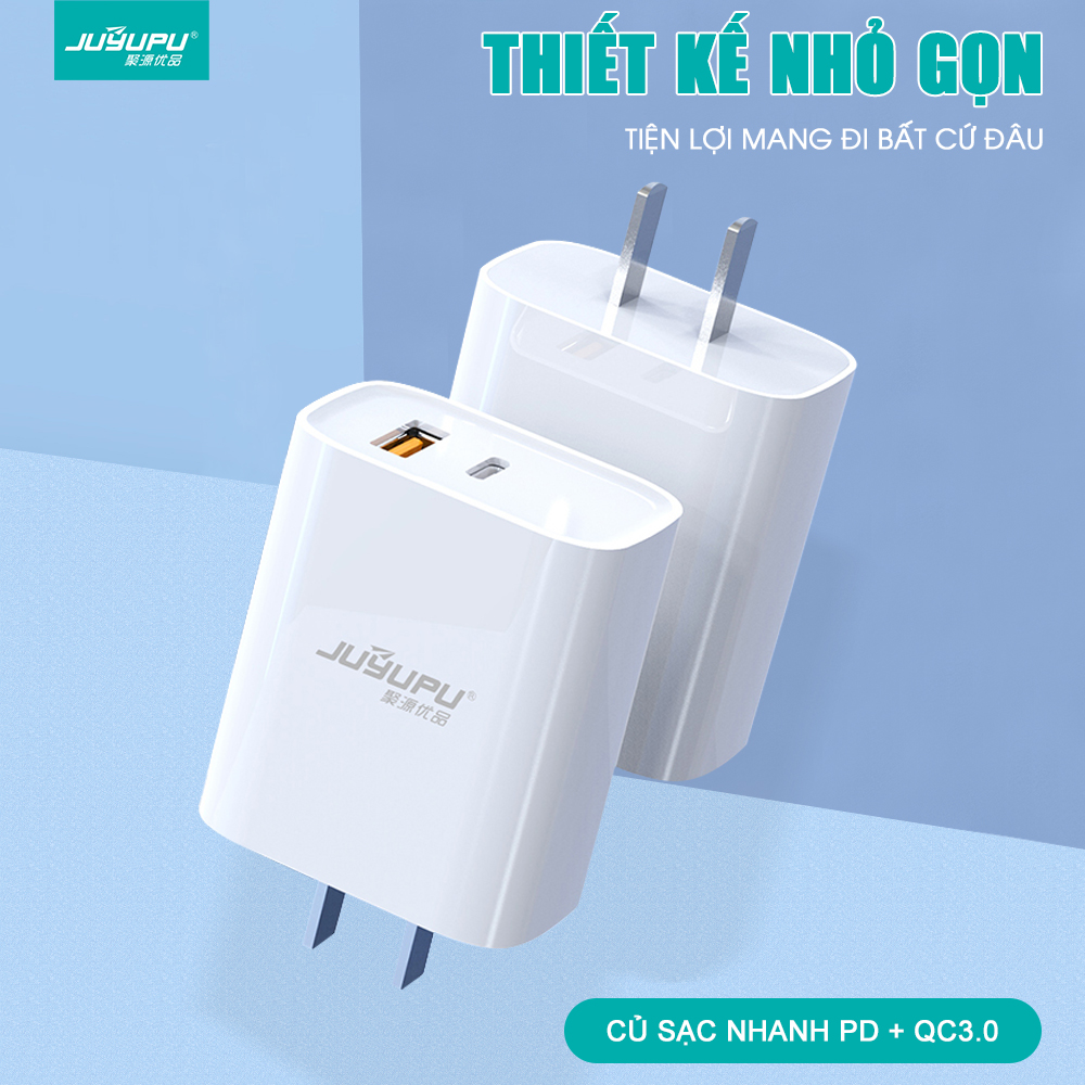 Củ sạc JUYUPU U01CT sạc nhanh PD QC3.0 công suất 18W 2 cổng ra Type C USB cốc sạc điện thoại dành cho iPhone Samsung OPPO VIVO HUAWEI XIAOMI - HÀNG CHÍNH HÃNG