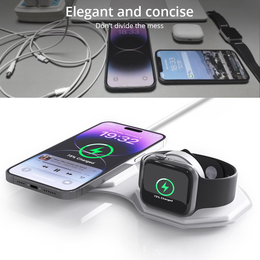 Bộ sạc không dây từ tính Bonola 2 trong 1 có thể gập lại cho Apple Watch Ultra/8/7 15W Sạc không dây nhanh cho iPhone 14/12/13 Pro