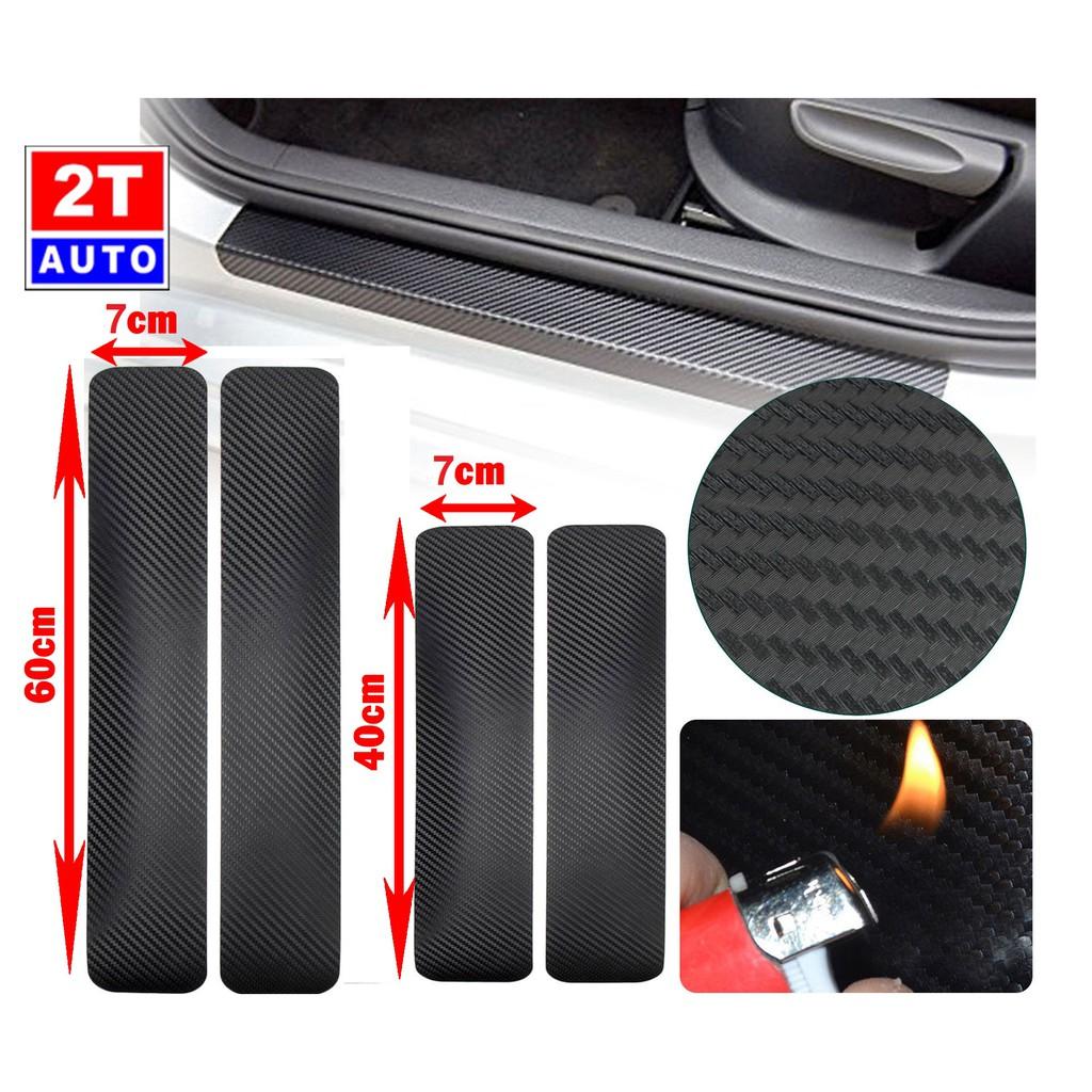 4 Tấm dán miếng dán decal đề can carbon chống xước bậc cửa ô tô xe hơi màu đen