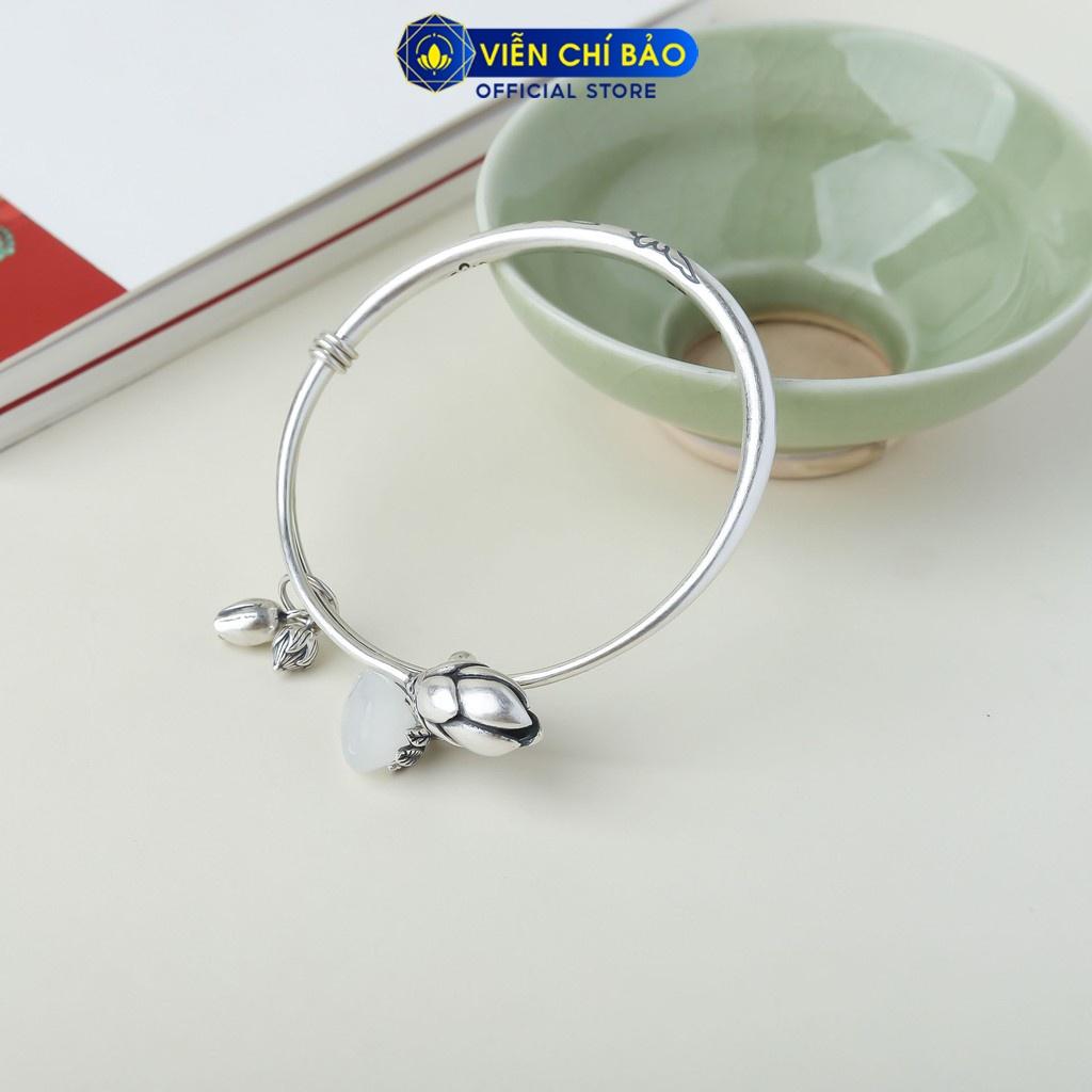 Kiềng tay bạc nữ Hoa sen charm đài sen chất liệu bạc Thái S925 phong cách cổ điển thương hiệu Viễn Chí Bảo L000286