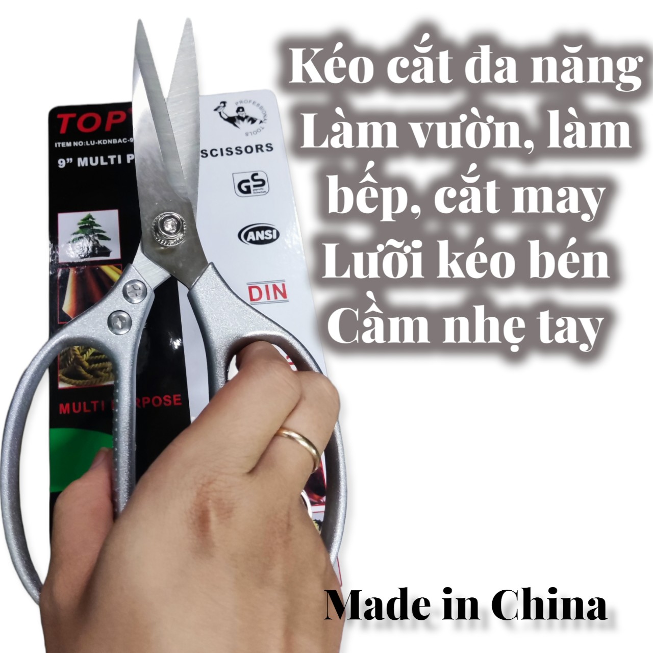 Kéo cắt đa năng TOP - dùng làm vườn, làm bếp, cắt may - lưỡi kéo sắt bén, cầm nhẹ tay - made in China