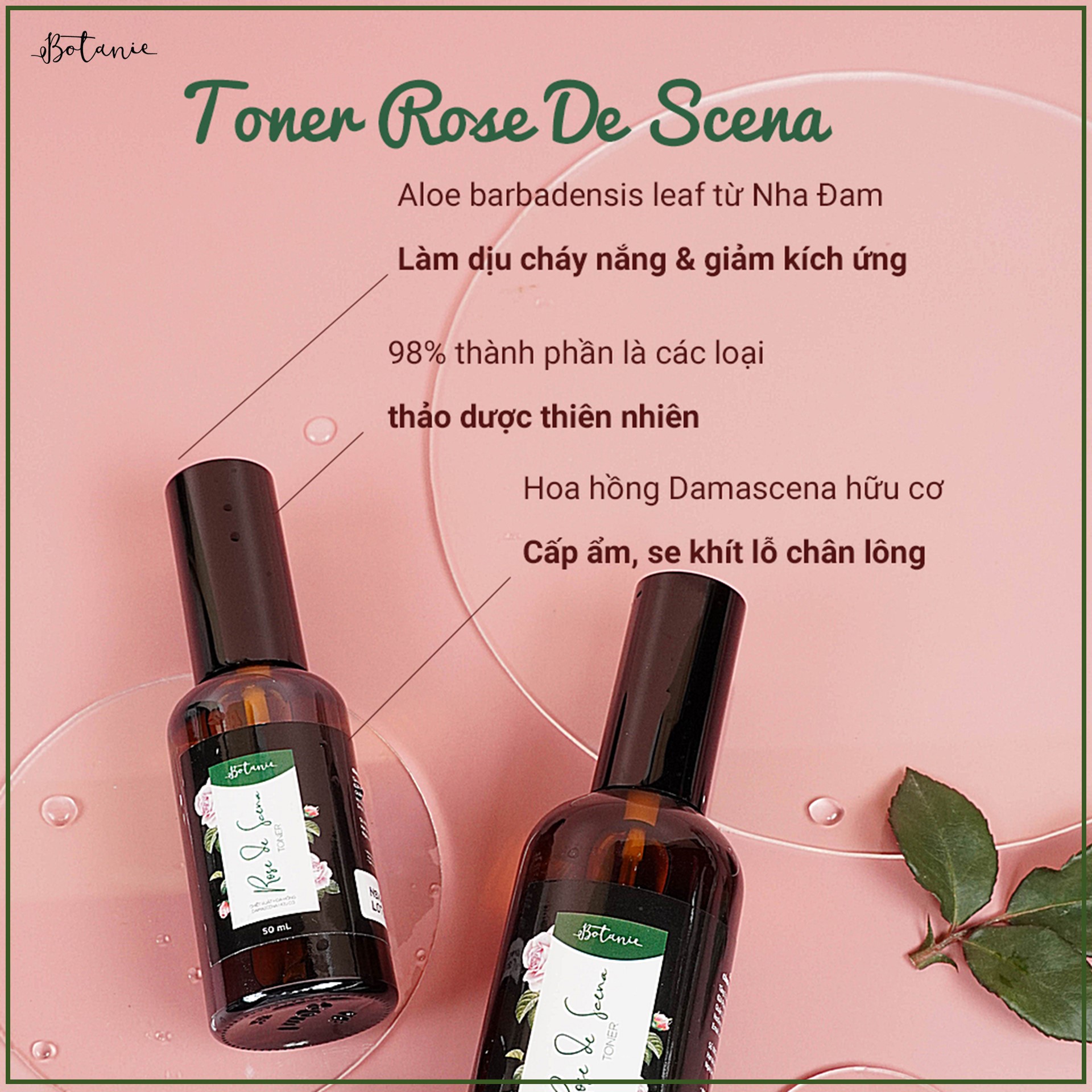 Toner Rose De Scena - Chiết xuất hoa hồng Damascena hữu cơ - Dạng Xịt (100ml) - Dịu nhẹ, không chứa cồn