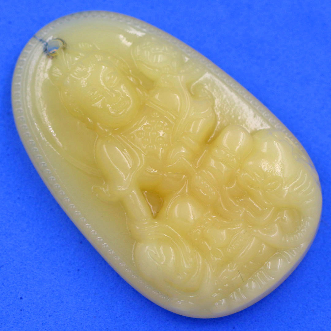 Mặt Phật Thiên thủ thiên nhãn đá thạch anh vàng 4.3 cm kèm móc và dây chuyền inox vàng, Mặt Phật bản mệnh, Quan âm nghìn tay nghìn mắt