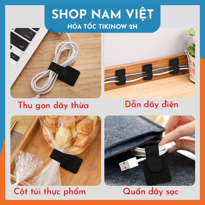 Dây Băng Gai Dính Velcro Có Keo 2 Mặt, Dùng Quấn Cáp Sạc, Treo Dây Điện