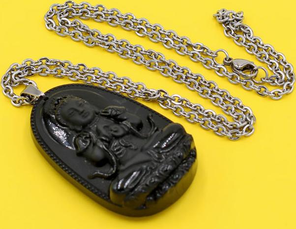 Vòng cổ Đại nhật như lai 5 cm đá thạch anh đen DITTEN5 - Phật bản mệnh cho người tuổi Mùi, Thân