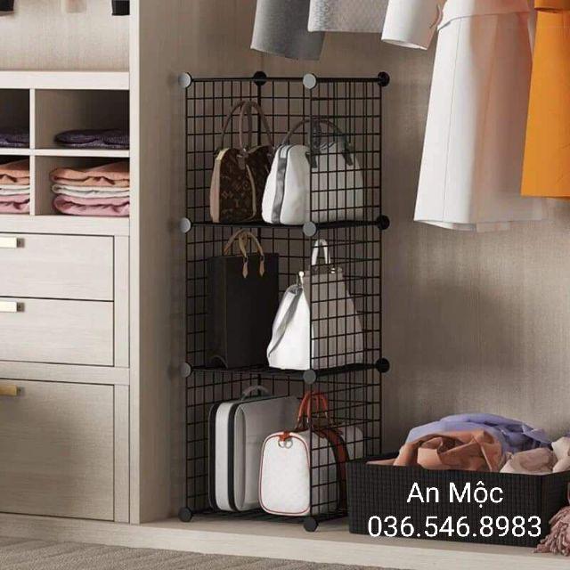 Kệ Để Túi Sách khung lưới sắt Lắp Ghép Ba Tầng kích thước 105*35*35cm