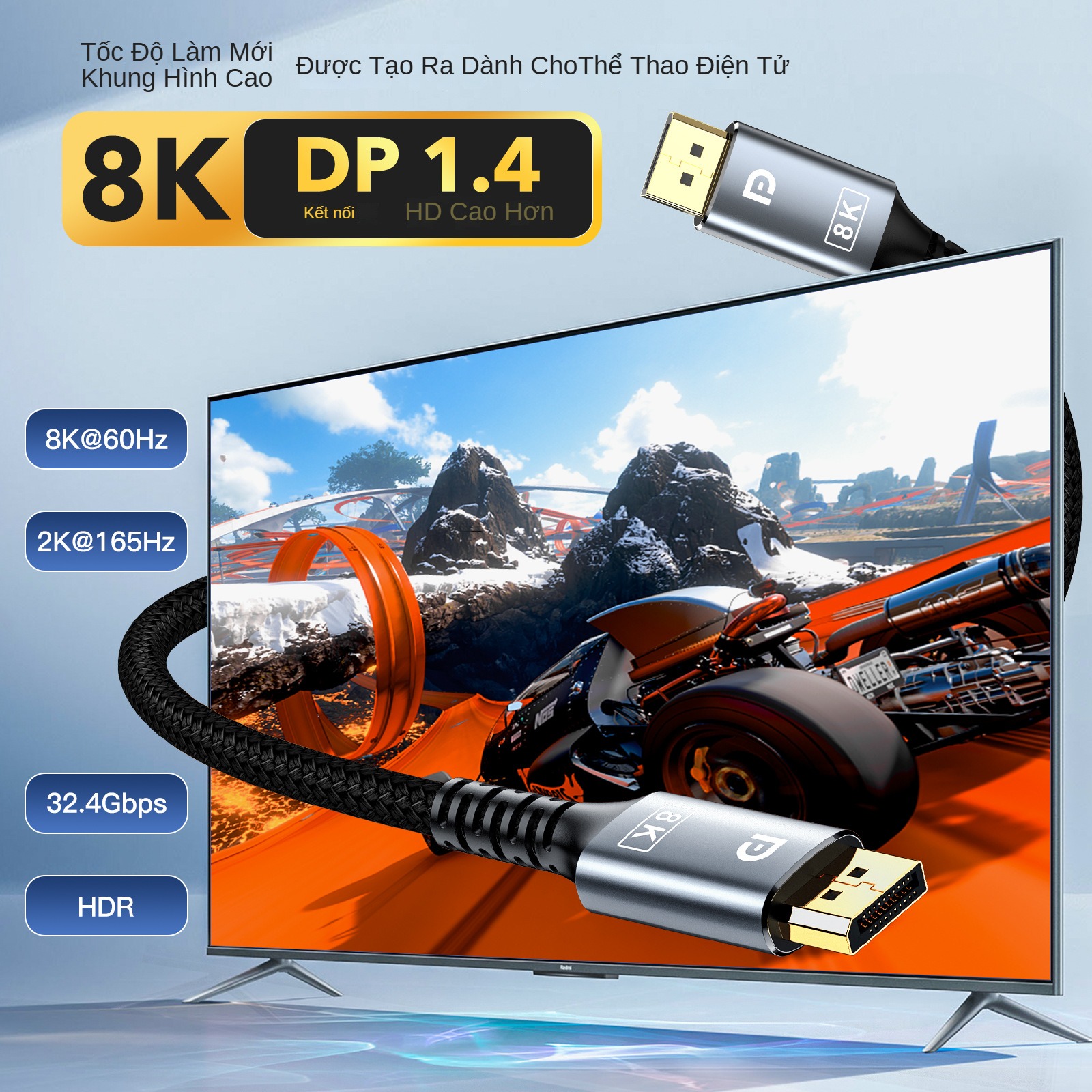 Cáp DisplayPort FIRO - Dây DisplayPort 1.4 8K/60Hz/32,4Gbps - Dây Cáp DP to DP - Dài 3M Lõi Dù Dùng Cho Tivi / Máy Tính / Playstation - Hàng Chính Hãng