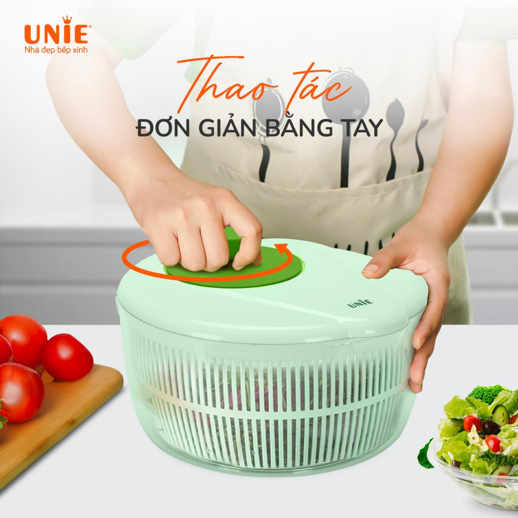 Rổ quay rau ly tâm Unie US5200 Làm khô thực phẩm nhanh chóng không bị dập nát, dung tích lớn 5,2L , Thao tác đơn giản bằng tay - hàng chính hãng