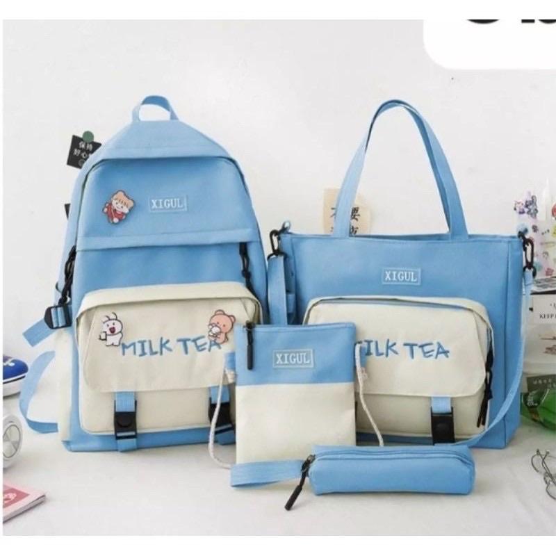 SET BALO THỜI TRANG NAM NỮ 4 MÓN THỜI TRANG MILK TEA HỌC SINH, SINH VIÊN