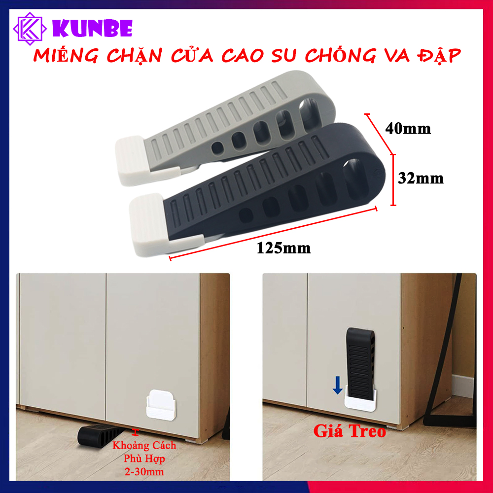 Miếng Chặn Cửa Cao Su KUNBE Kèm Giá Treo Tiện Lợi Chống Va Đập Cửa Hiệu Quả