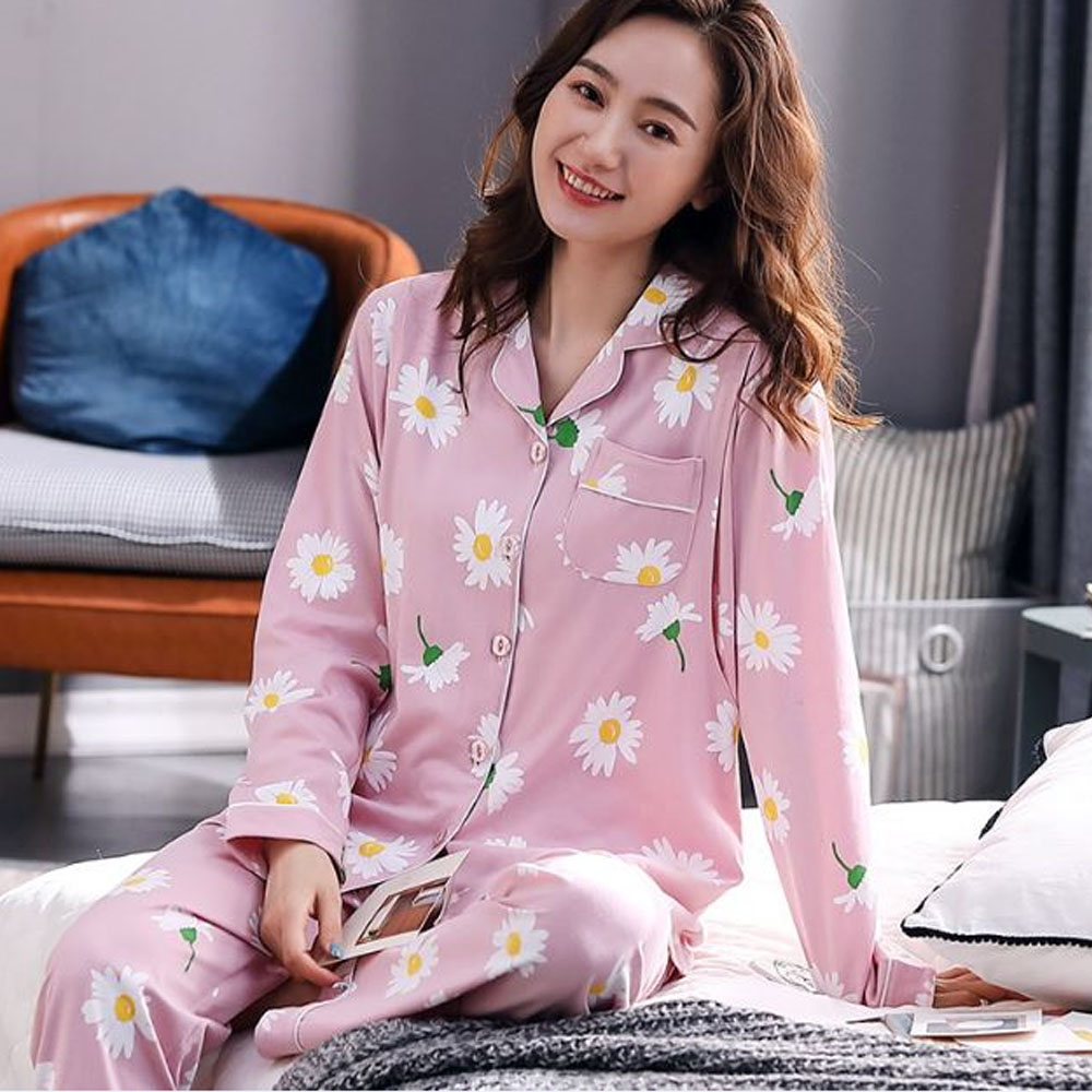 Bộ Đồ Pyjama Bầu Và Sau Sinh Dài Tay Az9446 Chất Liệu 100%Cotton Họa Tiết Hoa Cúc Dễ Thương Có Thiết Kế Cho Bé Ti