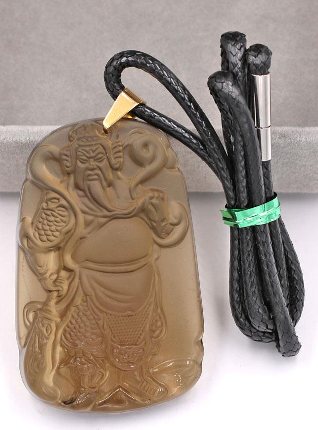 Dây chuyền mặt tượng Quan Công QCN14 - thạch anh khói - kèm hộp nhung