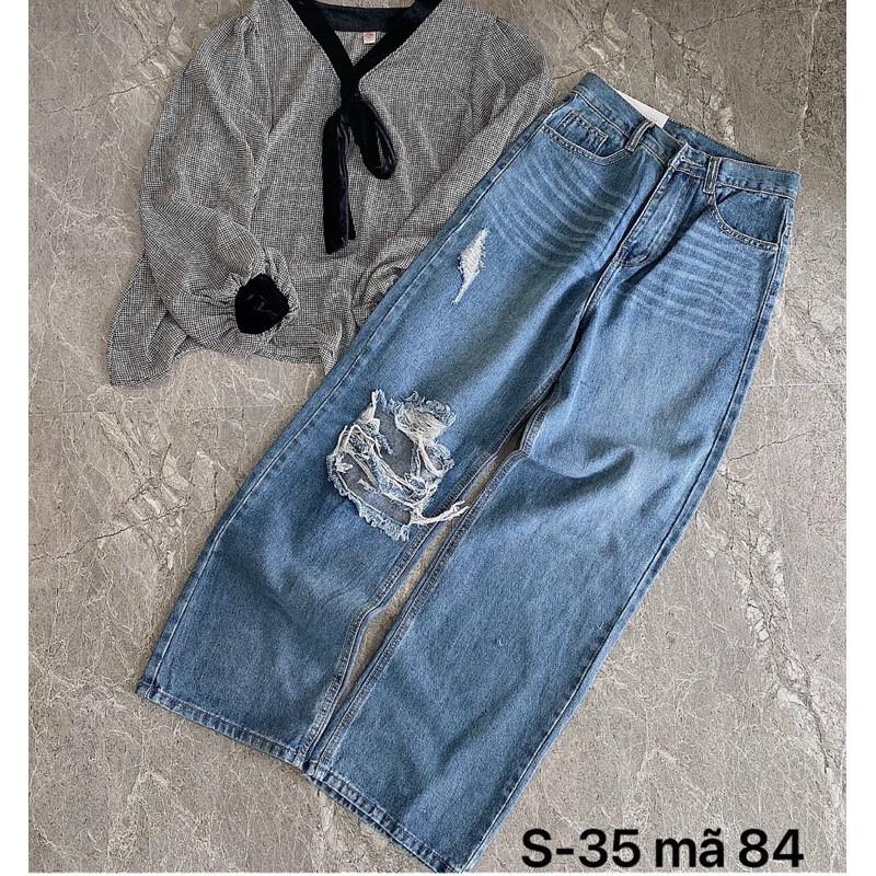 Quần jean baggy nữ rách ống suông rộng Bigsize 40kg đến 80kg MS84
