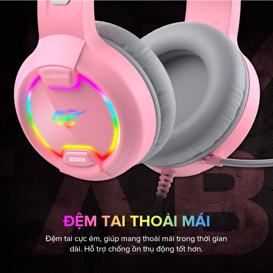 Tai Nghe Gaming Mèo HAVIT H2233D, Màu Pink Taboo, Driver 50mm, Đèn RGB, Mic Khử Ồn - Hàng Chính Hãng