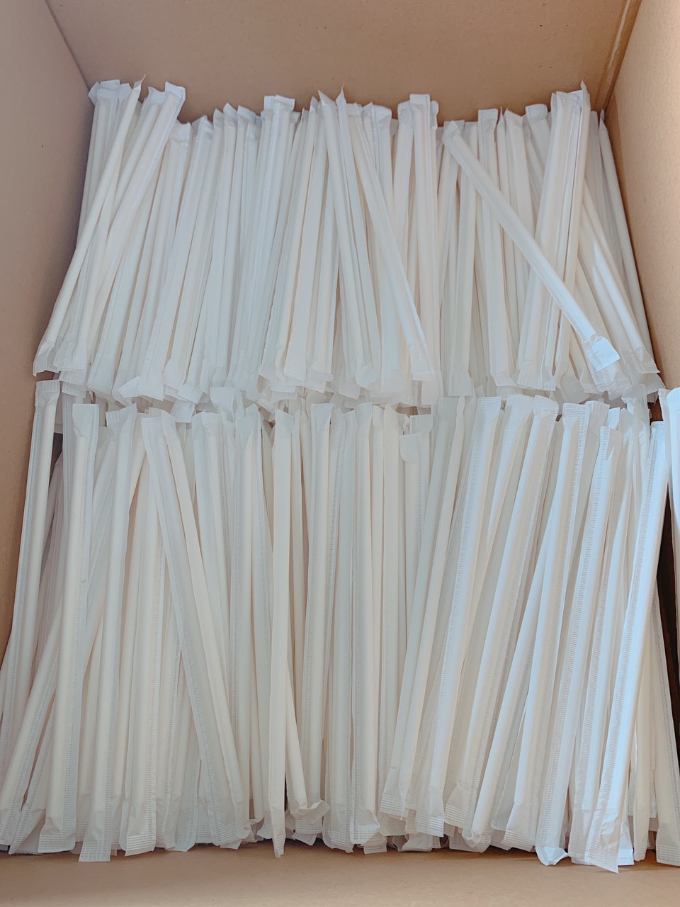 2000 ống hút giấy cao cấp Clean Paper Straw có bọc giấy- take away màu trắng