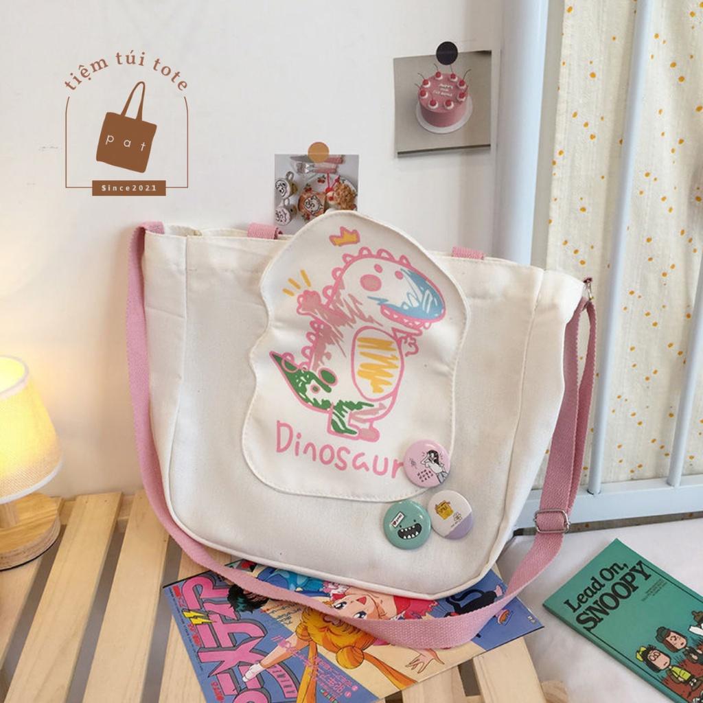 Túi đeo chéo size to vải canvas in Dinosaur TP23 | tiemtuitotebypat