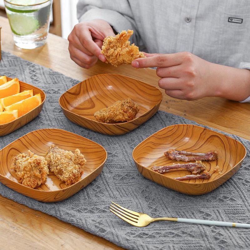 Khay Đựng Thức Ăn Bằng Nhựa Giả Gỗ Sáng Tạo Sang Trọng Kích Thước 14cm