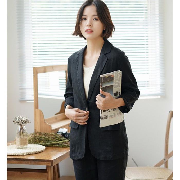 Áo vest blaze linen nữ ve vuông 2 túi nắp trẻ trung, thời trang phong cách trẻ