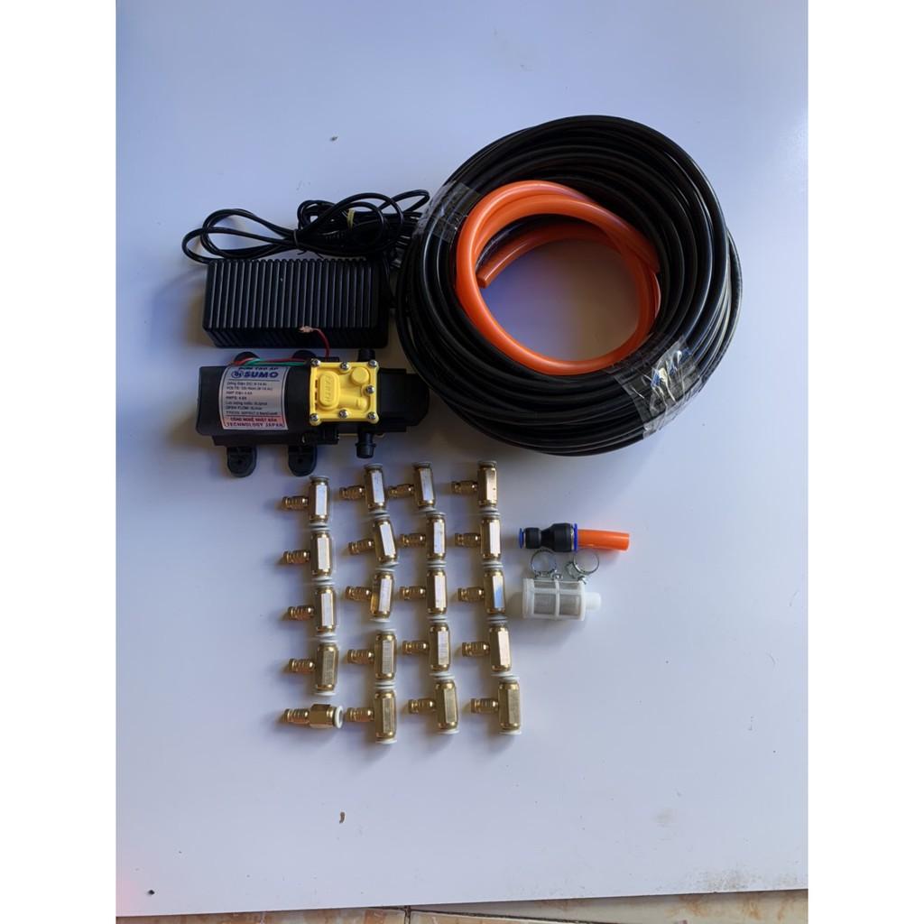 Bộ phun sương. tưới lan. bộ bơm sumo Đen kèm ng,uồn 12v_5a. 25m dây phun. 20 béc đồng. giúp làm dịu mát căn nhà và vườn
