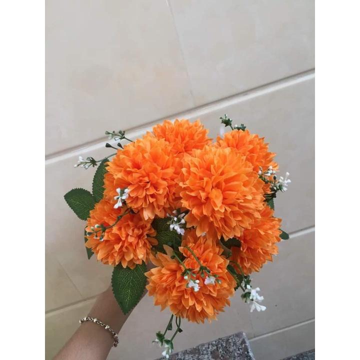 Chùm cúc pingpong 9 bông- hoa lụa