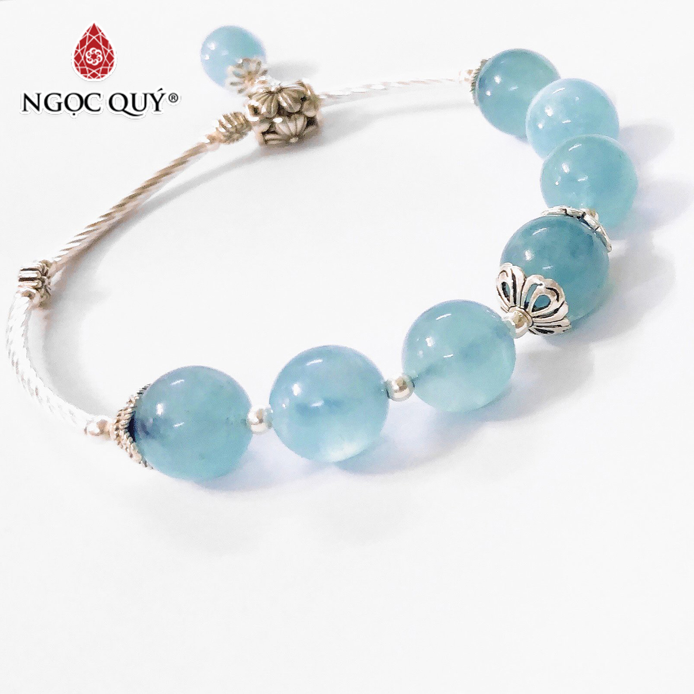 Vòng tay đá Aquamarine phối cây trí tuệ mệnh thủy, mộc - Ngọc Quý Gemstones