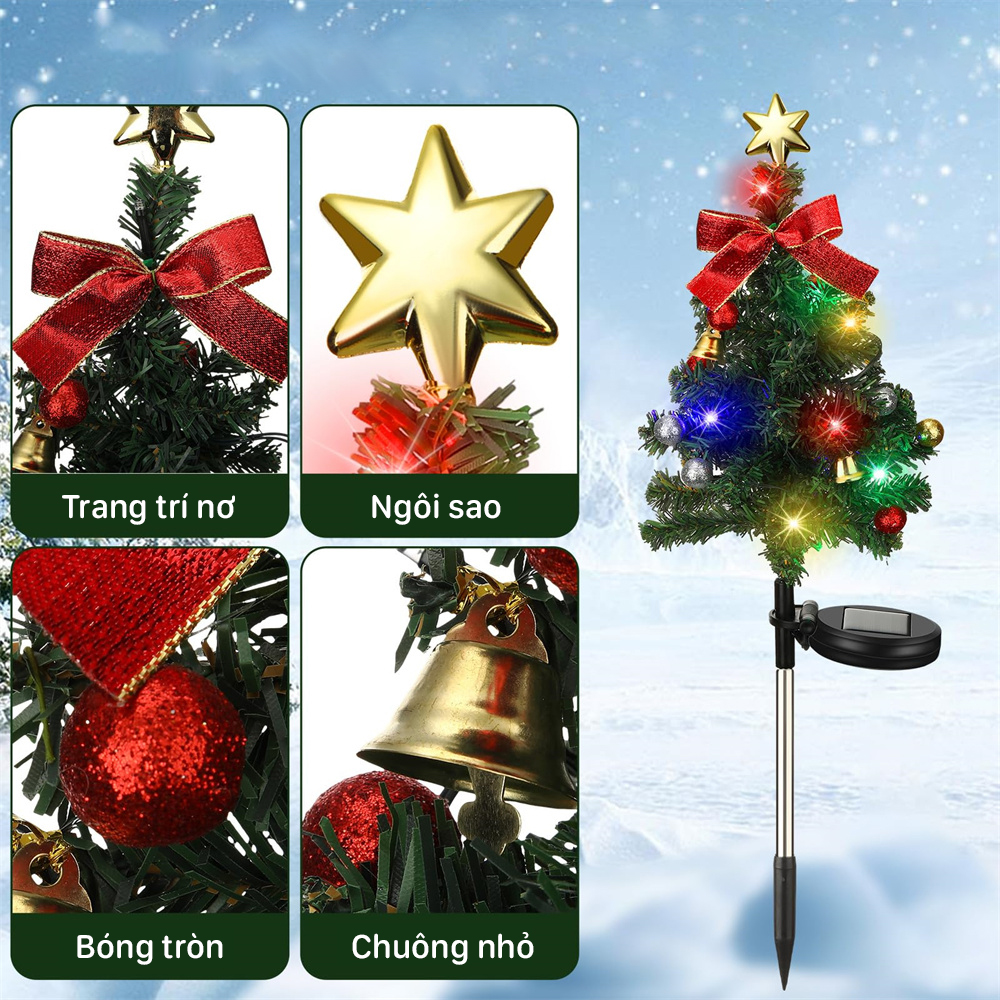 Đèn trang trí năng lượng mặt trời cây thông Noel thắt nơ, tiết kiệm điện, bóng siêu sáng, chống thấm nước - DA3164
