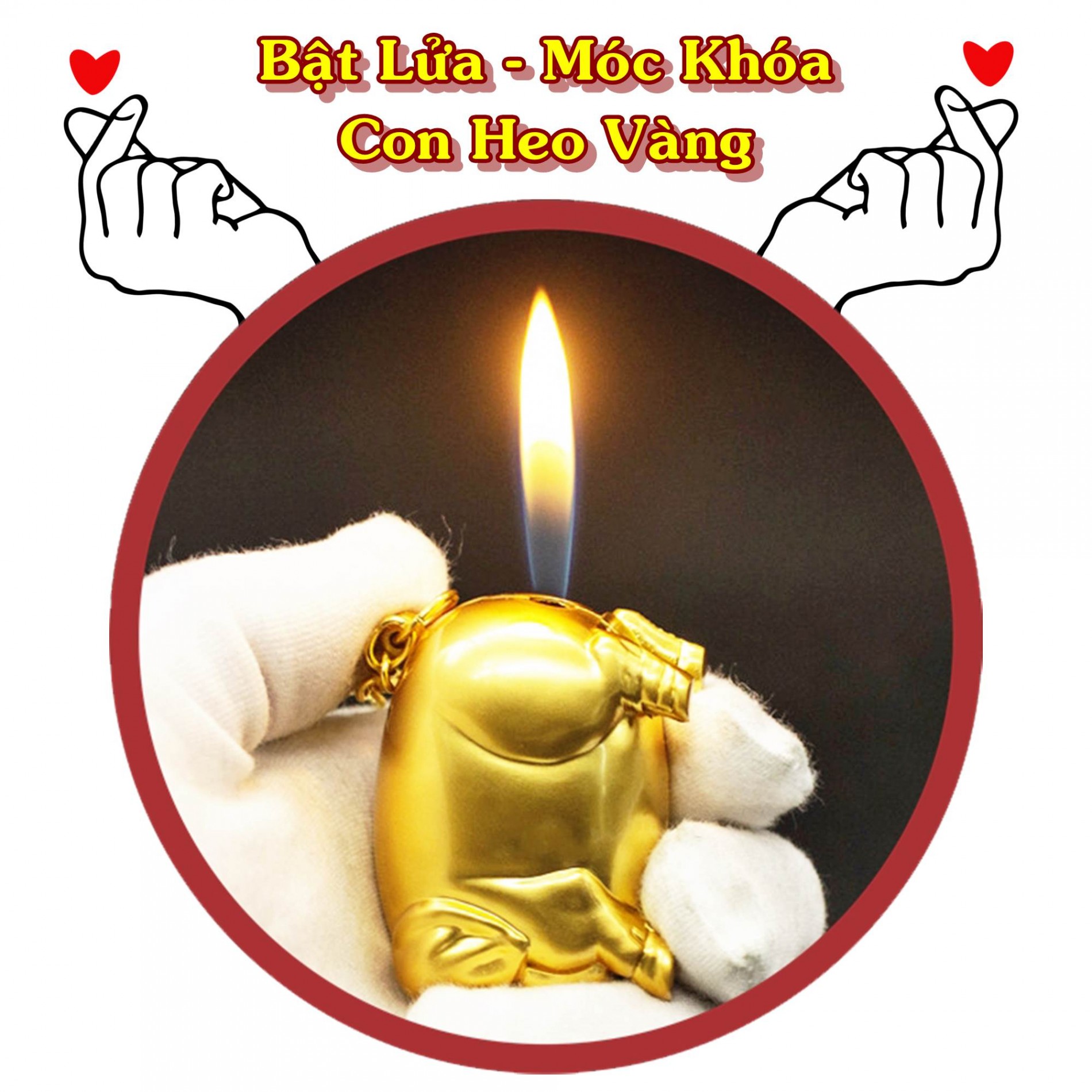Hột quẹt bật lửa móc khóa hình con heo vàng -
