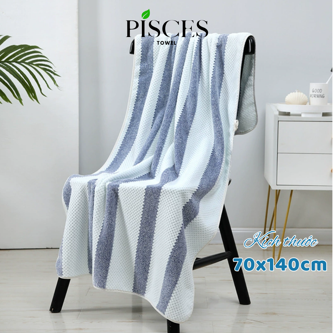 Khăn Tắm PISCES TOWEL 70x140cm Họa Tiết Tổ Ong Cotton Mềm Mại, Khăn Spa Yoga Gym Thể Thao Thấm Hút Mồ Hôi - Xanh dương, Xanh dương