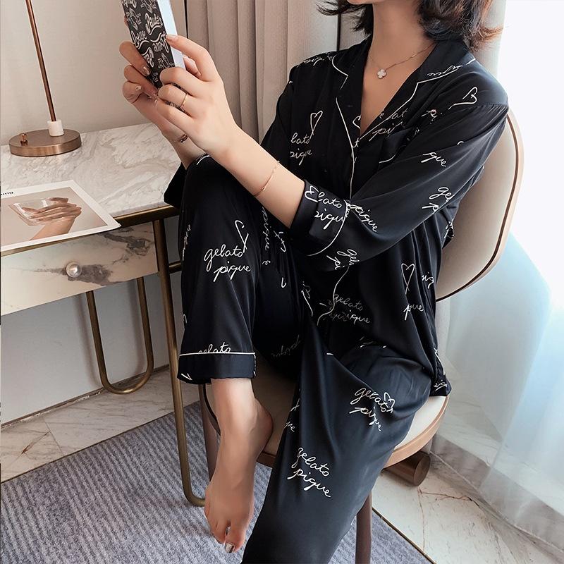 Pijama Nữ - Bộ Ngủ Dài Vải Lụa Cao Cấp Ba Màu Trơn In Họa Tiết Chữ DDLP07