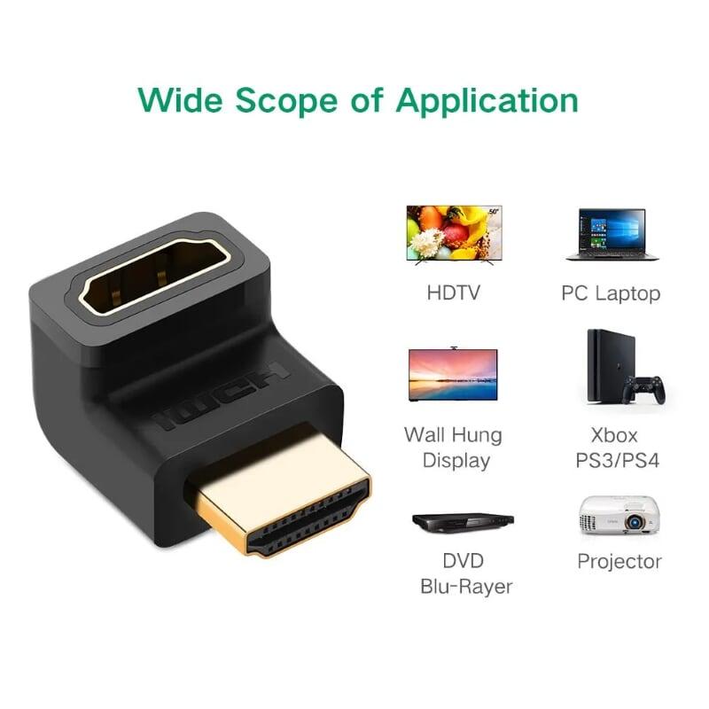 Ugreen UG20110HD112TK Màu Đen Đầu nối dài HDMI gập 90 độ - HÀNG CHÍNH HÃNG