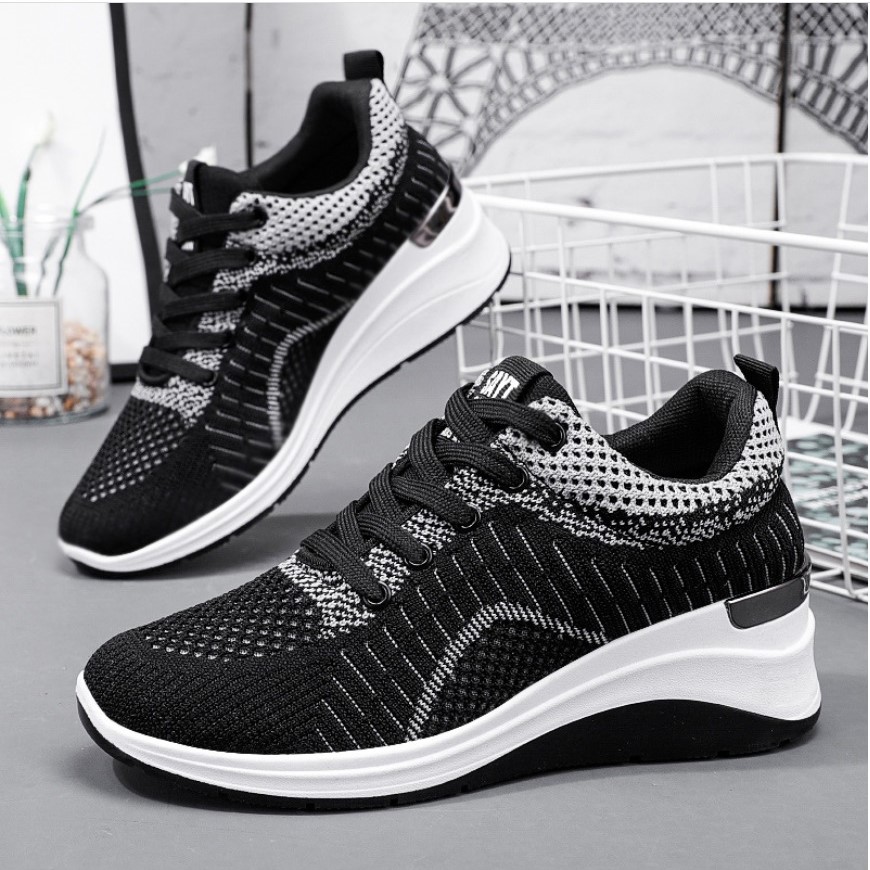 Giày thể thao nữ đế cao 5cm Sans260 màu hồng đen fullbox sneaker đẹp cá tính bigsize big size 40 41 êm chân thoáng khí