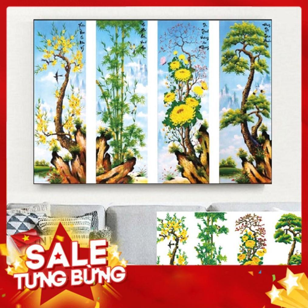 TRANH THÊU CHỮ THẬP TỨ QUÝ XUÂN HẠ THU ĐÔNG TRANH CHƯA THÊU LAVENDER LV3026
