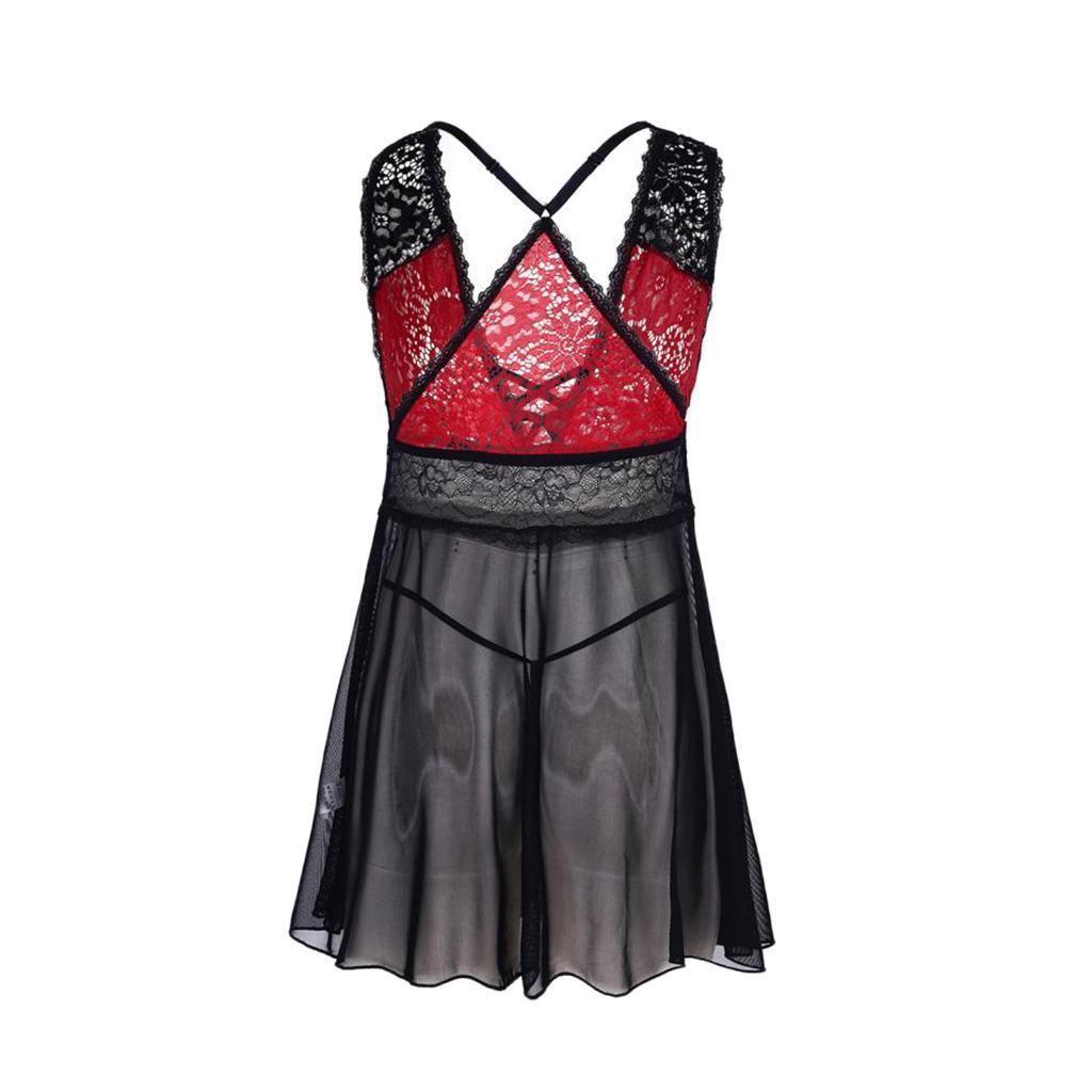 Womens Sheer Lace Bodydoll Plus Size Nightgown Full Slip With Panties