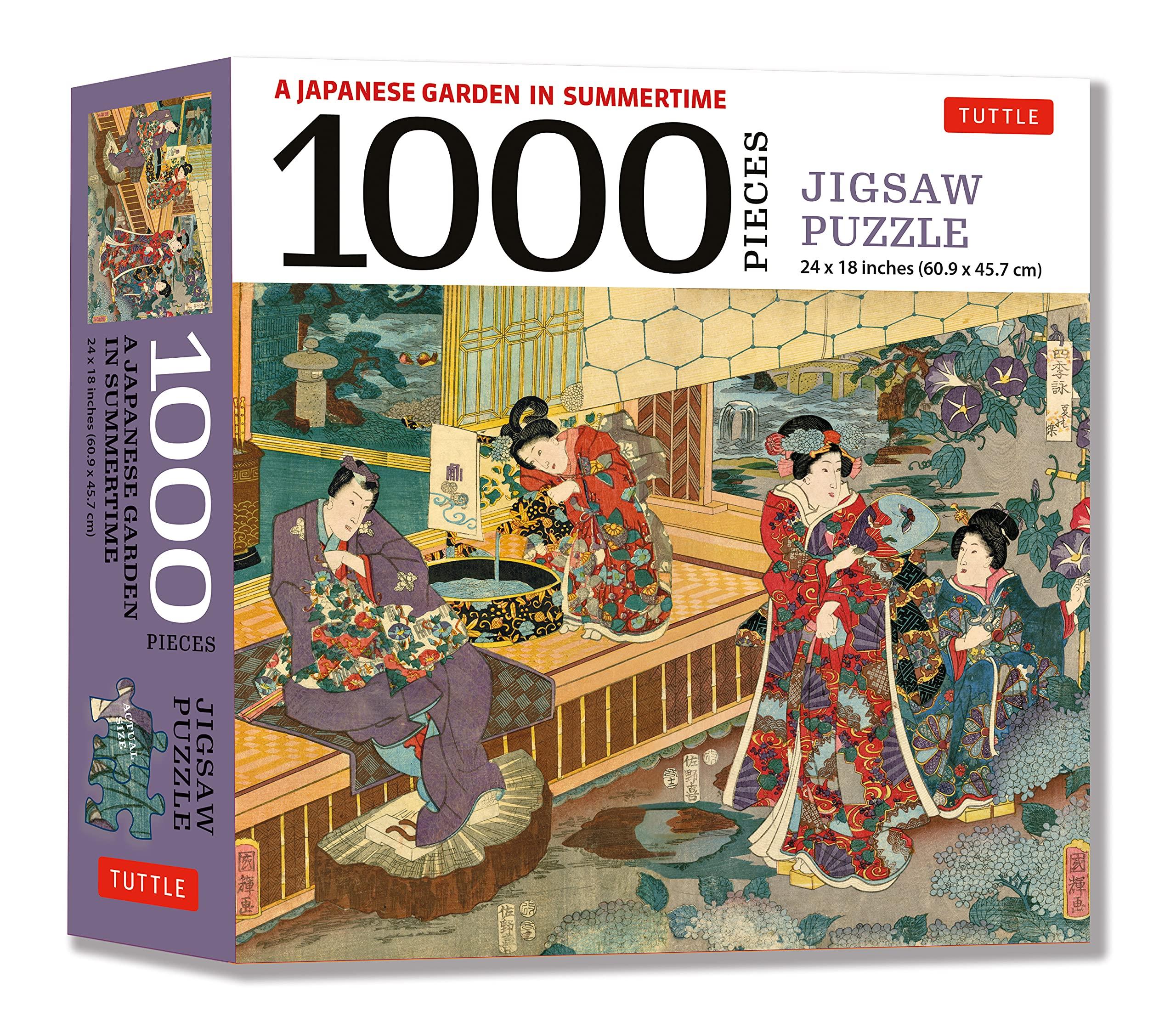 A Japanese Garden In Summertime - 1000 Piece Jigsaw Puzzle: A Scene From The Tale Of Genji, Woodblock Print (Finished Size 24 in x 18 in)