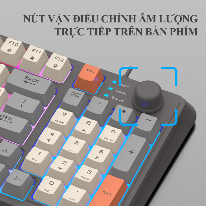 Bàn phím giả cơ chuyên game XUNFOX K82 thiết kế 94 phím nhỏ gọn có đèn led 7 màu kèm theo nút vặn âm lượng tiện lợi - Hàng Chính Hãng