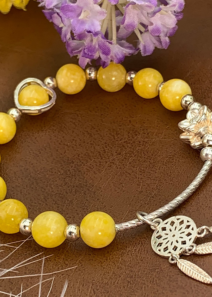 Vòng Đá Thạch Anh Vàng Vân 8 Ly Chi Tiết Bạc Vòng Dream Catcher