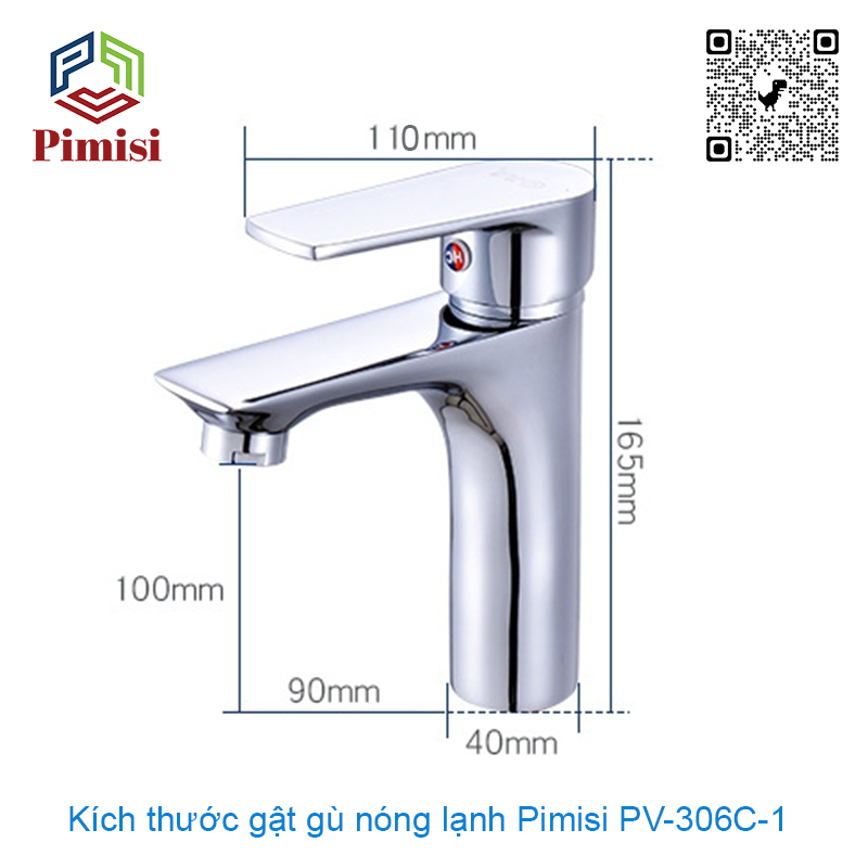 Vòi Nước Lavabo Pimisi PV-306C-1 Nóng Lạnh 1 Lỗ, Thân Củ Gật Gù Làm Từ Đồng Thau Mạ Crom-Niken Sáng Bóng Dùng Cho Chậu Rửa Mặt Treo Tường 1 Lỗ Hoặc Âm Bàn Đá Trong Nhà Vệ Sinh Với Đầy Đủ Phụ Kiện Xi Phông Và Dây Cấp Nước | Hàng Chính Hãng