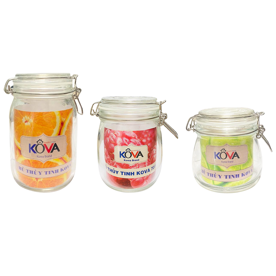 Bộ 3 Hũ Thủy Tinh Tròn Kova Có Khóa (450ml+700ml+950ml)