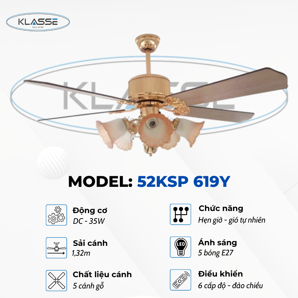 Quạt chùm đèn Klasse 52KSP 619Y Hàng chính hãng