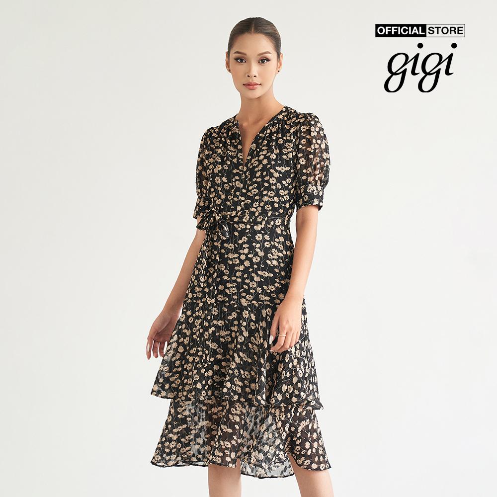 GIGI - Đầm midi tay ngắn xếp tầng phối họa tiết hoa nữ tính G2102D222105