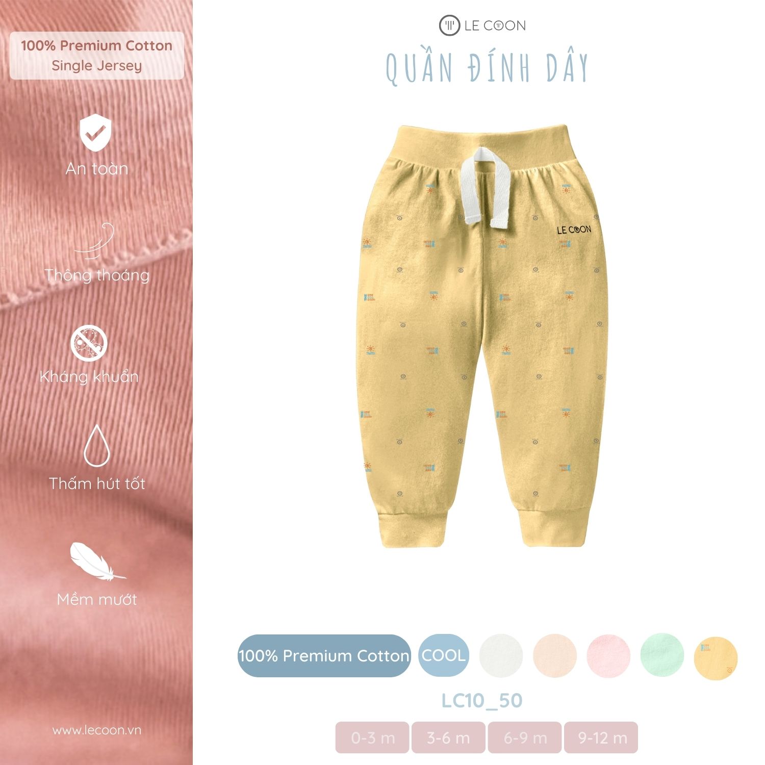 LE COON | Quần Đính Dây | Vải COOL mỏng mát | 0-12 tháng