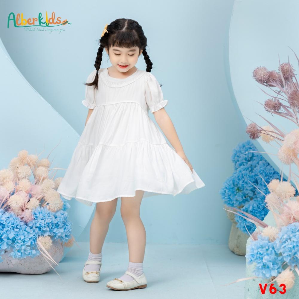 Váy bé gái ALBERKIDS cổ gân tròn tay bèo chun 2 lớp công chúa xinh đẹp cho trẻ em 2,3,4,5,6,7,8,9,10,11,12 tuổi [V63