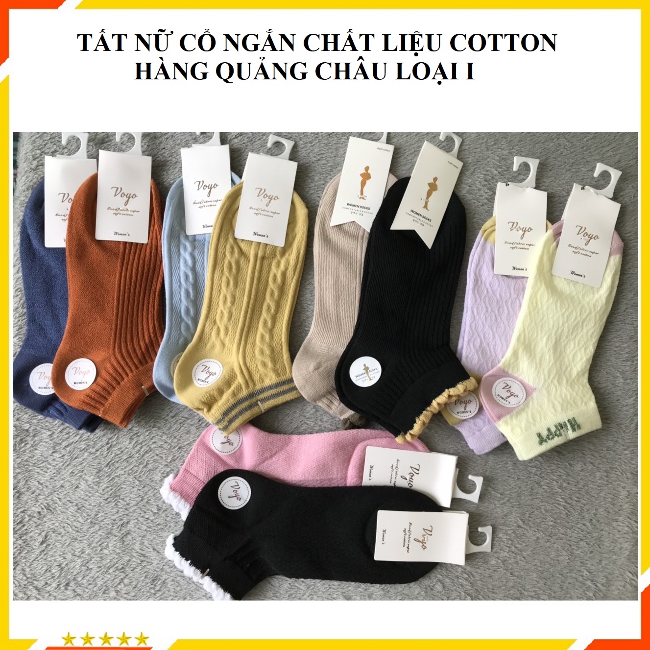 Set 5 đôi tất nữ - Tất nữ cổ ngắn cute - Vớ nữ cổ ngắn chất vải cotton co giãn 4 chiều thoáng khí - Tất Hàn Quốc