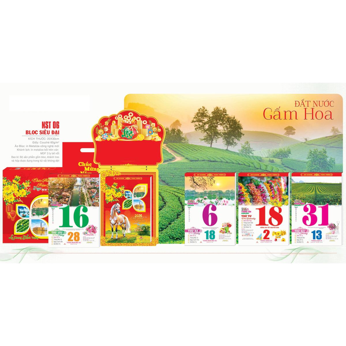 Lịch Bloc Siêu Đại 2026 - Đất Nước Gấm Hoa - Sách Thời Đại STĐ-NST06