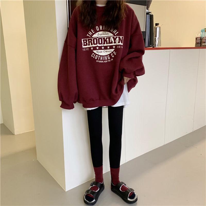 Áo Sweater Tay Dài Cổ Tròn Dáng Rộng Thời Trang Mùa Thu Phong Cách Hàn Quốc Cho Nữ