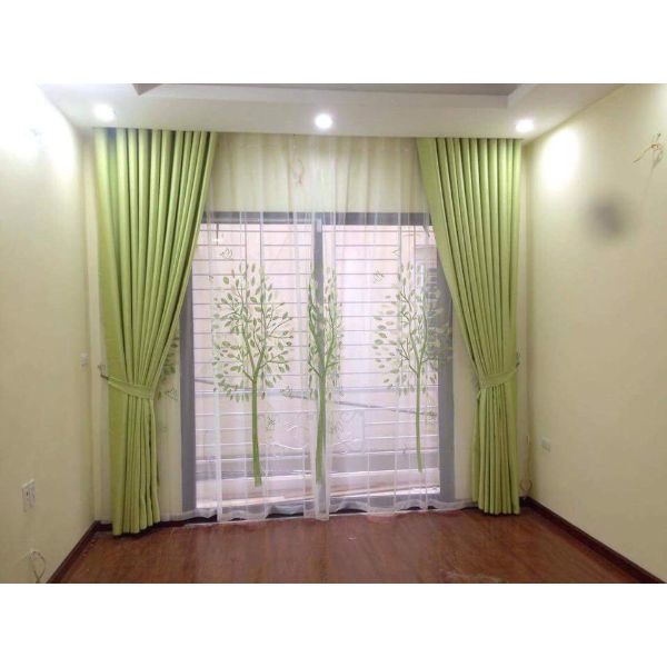 Rèm cửa vải LUCYM39-13 có thanh treo hợp kim nhôm màu vân gỗ đầu tròn - cao cố định 1m6