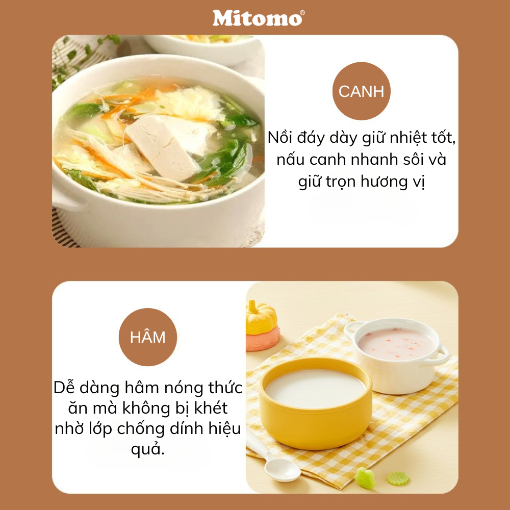 Bộ nồi chảo đá gốm Mitomo chống dính cao cấp 5 món có tay cầm tháo rời, dùng cho mọi loại bếp - Hàng chính hãng